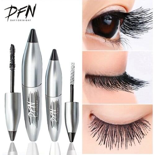 2PCS DNF 4D Black Eyelash Mascara Silk Fiber Lash Mascara Waterproof Extension Dense Thick Lengthening Curling Eye Lashes