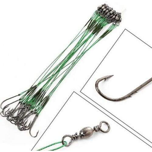 20Pcs Wire Leader Hook Rig Stainless Steel Fishing Leader Wire Rigs Snells Trace with Crane Swivels 4 Sizes