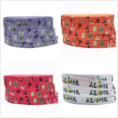 5 Yards 16mm Summer Tropical Peach Aloha Printed fold over elastic Wristband Shoe Lace DIY Crafts Hair tie Accessories