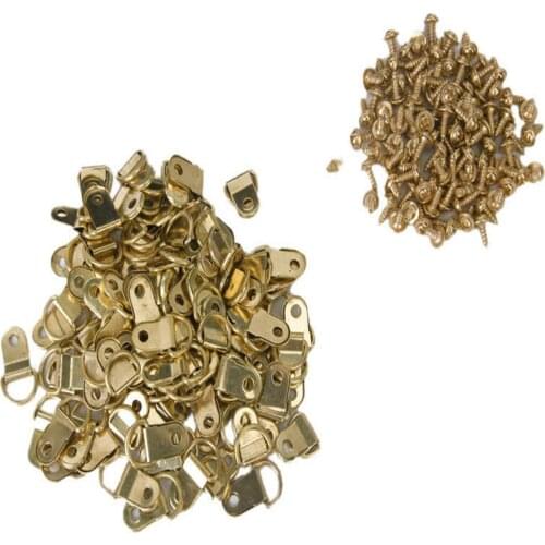 50PCS Golden D-Ring Picture Framing Frame Hanging Wall Mount Hooks Hangers With Screws