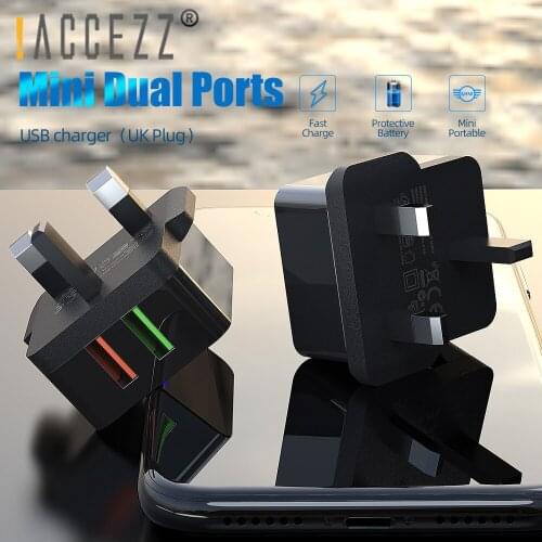 !ACCEZZ UK Dual USB Charger 2.1A Fsat Charging For iPhone 11 Pro Samsung Xiaomi Mobile Phone Charger Adapter Travel Wall Charger
