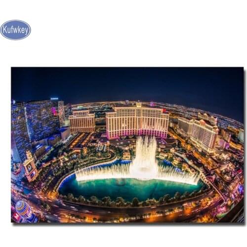 Diy 5d diamond embroidery mosaic Las Vegas Bellagio Fountain Show Cityscape Wall Art diamond painting mazayka 60x90cm