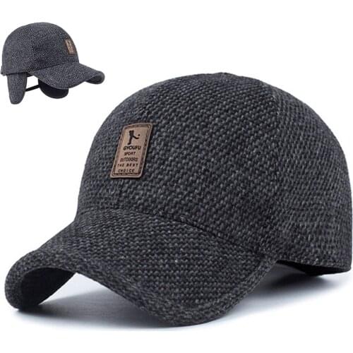 Brand baseball cap Autumn winter retro dad hat warm cotton Thicker snapback hats Ear protected fitted hats for men