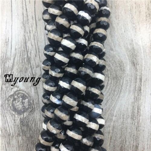 Round Faceted Tibetan Agates Dzi loose Beads,One Line Pattern Stripe Medicine Buddha Stone beads,5 Strands/lot MY0362