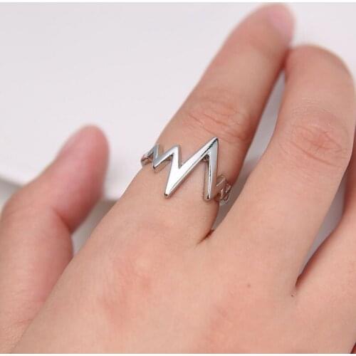 GorGor Rings Women Alloy Originality Statement Minimalist Pattern ECG Lightning Individuality Creative Party Jewelry JZ-010