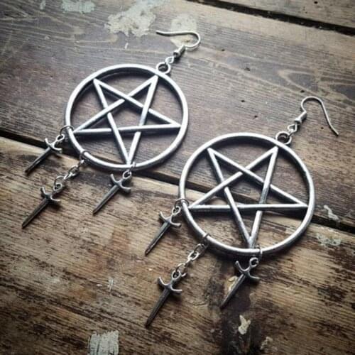 Gothic Pentagram and Daggers Earrings Silver Color Witchy Jewellery Fashion Classical 2020 New Women Warrior Gift Delicacy