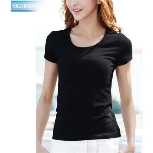 KOLVONANIG 2019 Summer Ladies Blank T Shirt 10 Color Street T-Shirts Rock And Roll Hip Hop Short Sleeve Slim Clothes For Women