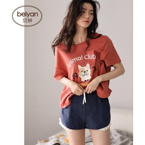 Summer Short-sleeved Pajamas Cute Cartoon Female Loose Thin Leisurewear Suit