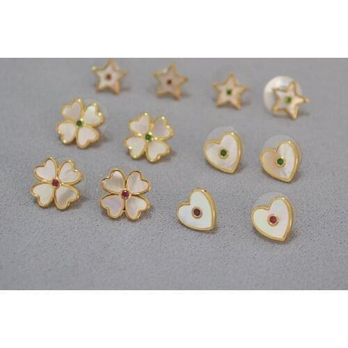 Goddess small simple love Star inlaid seven color mother shell earrings earrings female