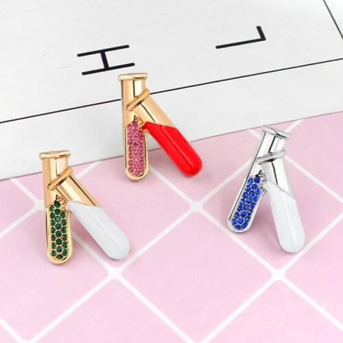 Fashion Cute Blue Crystal Red Crystal Green Crystal Tube Enamel Metal Brooch Pharmacist Medical Students Costume Jewelry Gifts