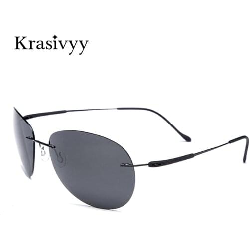 Krasivyy Men Driving Ultralight Titanium Polarized Sunglasses Brand Design Rimless Aviation Sun Glasses Women Oculos De Sol