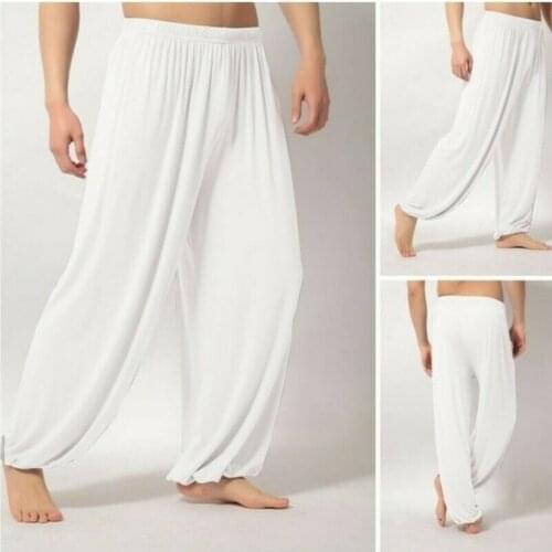 Mens Loose Pants Morning Exercise Tai Chi Slacks Yoga Elastic Waist Pants 4Colors Oversize