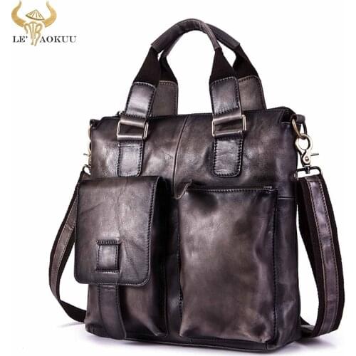 Men Original Leather Fahion Maletas Business Briefcase 12" Laptop Case Attache Portfolio Tote Bag Maletin Messenger Bag b259-dd
