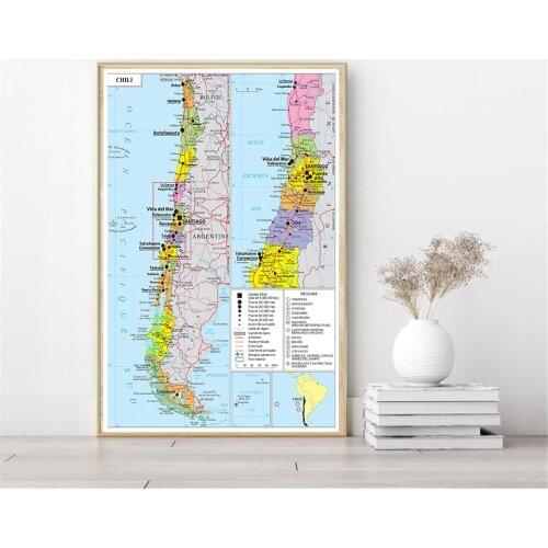 In French 60*90cm Transportation Map of The Chile Wall Art Poster Canvas Painting Living Room Home Decoration School Supplies