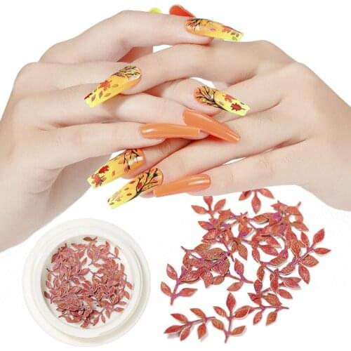 12 Colors DIY Fall Leaves Nail Maple Handmade Three-dimensional Nail Art Stickers Leaf Wood Pulp Sheet Nail Decal