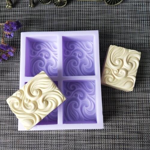 New Silicone soap mold 4-cavities square ripple soap mold silicone emboss decoration Mold for soap making DIY clay mold
