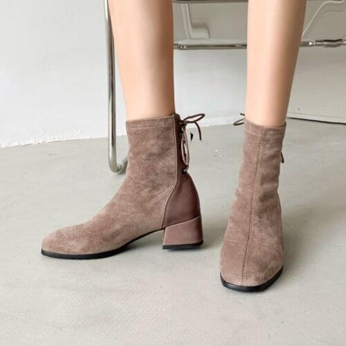 New Women Shoes High Heels Slip ankle boots winter Stretch socks boots elegant Square high heels shoes female Plus size 32- 43