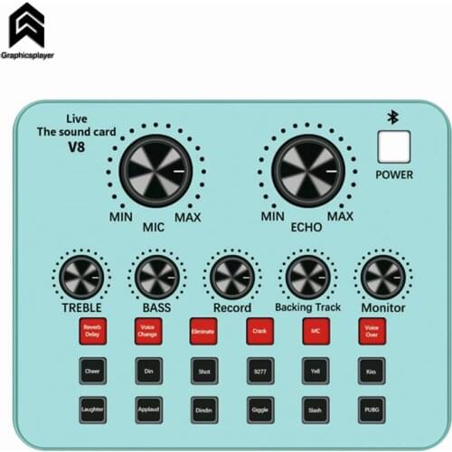 New live sound card online live video entertainment for PC mobile phone Android OS external sound card V8 Blue Pink