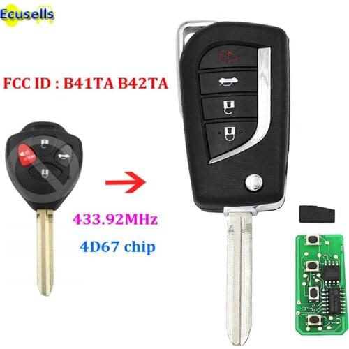 Upgraded Flip Remote key FOB for Toyota Camry Corolla Hilux 4 Buttons 433.92mhz with 4D67 chip FCC ID : B41TA B42TA TOY43 uncut