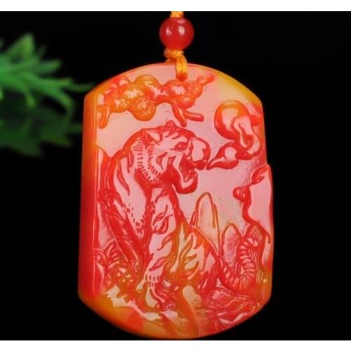 Natural Chinese Red Hand Carved Zodiac Tiger Jade Pendant Fashion Boutique Jewelry Mens and Womens Color Jade Necklace Gift