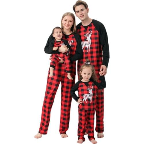 Christmas Family Clothes Set Fashion Adult Kids Pajamas Set Deer Cotton Nightwear Sleepwear Red Pyjamas Matching Family Outfits