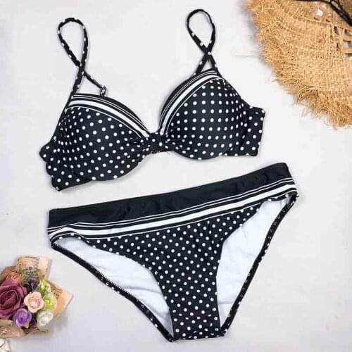 Sexy Swimwear 2021 Bikinis Black Swimming Suit For Women Dot Polka Swimsuit Padded Push-up Bikini Set