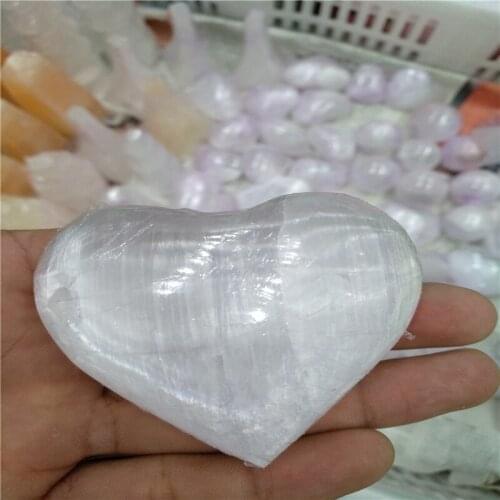 SELENITE POCKET PUFFY HEART Carving Healing Crystal Reiki 1pcs