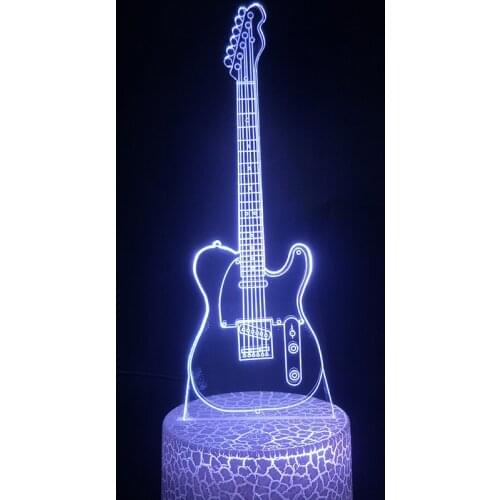 Geometric Guitar Led Lamp 3D Music Club Member Gift Illusion Night Lights With Stylish Crack Base 16 Colors Dropshipping