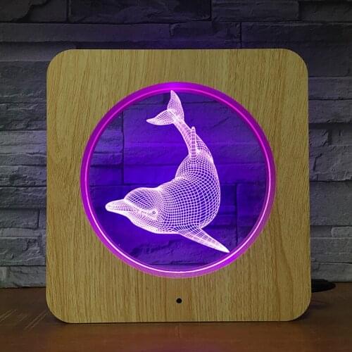 Dolphin 3D LED Wooden Grain Night Light DIY Customized Lamp Table Lamp Friends Birthday Colors Gift Home Decor Fast DropShipping