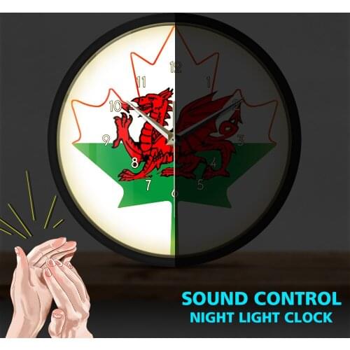 Ddraig Goch UK Sound Activated Light Emitting Wall Clock Flag of Wales Night Light Great Britain Flag of Wales Metal Frame Lamp