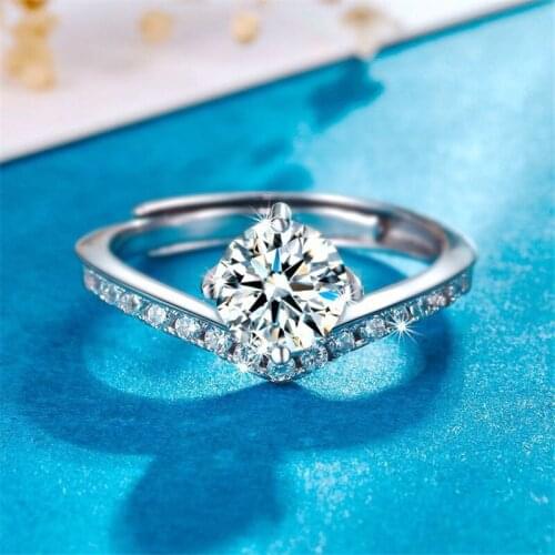 T Classic 1 Carat D Color Brilliant Cut Diamond Test Past Moissanite Engagement Princess Ring Silver 925 Original Gemstone Rings