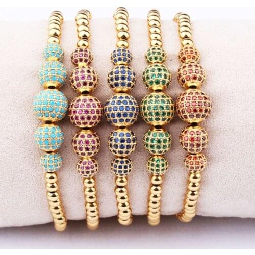 Unique design high quality colorful CZ disc ball and stainless steel beaded adjustable bracelet for women