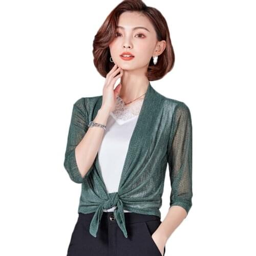 2021 Spring Summer Small Shawl Female Mesh Sunscreen Cardigan Jacket Womens Wild Large Size Outside Air Conditioning Thin Coat