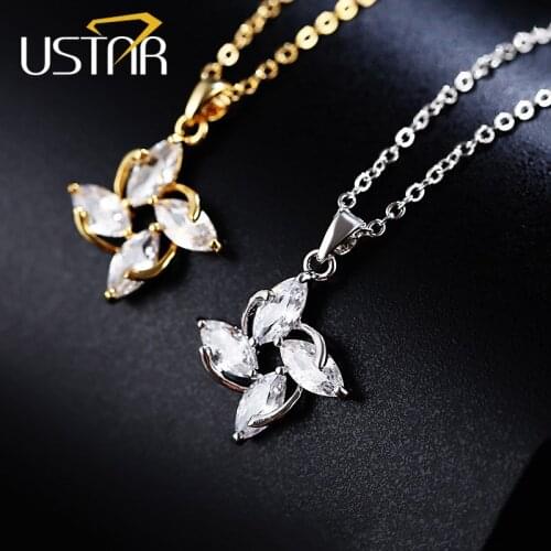 USTAR NEW Crystals Flower Pendant Necklaces for women AAA cubic Zirconia chains Necklace 2018 Collars Jewelry party gifts