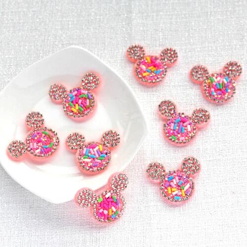 10pcs 27*33mm Clay Rhinestone Shell Mouse Head Applique for Clothes Hat Shoes Patches Headwear Hair Clips Bow Decor Accessories