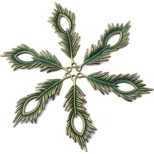10PCS Antique Bronze Bohemia Boho Verdigris Patina Phoenix Peafowls Feather Charms Pendants for Necklace Earring Jewelry Finding