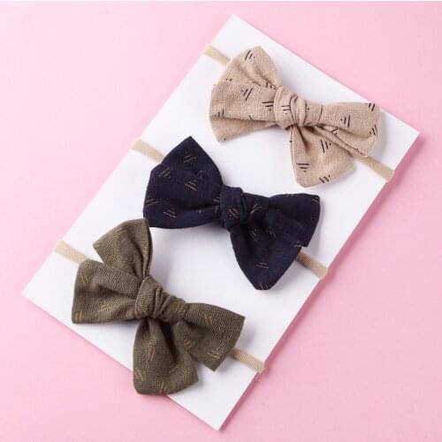 10 pcs/lot , Hand Tied Cotton Linen Hair Bow Nylon headband or Hair Clips , School Girl Bow Headbands Baby Hair Accessories