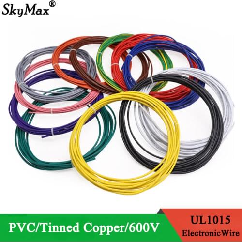 2M/5M Electric Wire 24 22 20 18 16 14 12 10 8 AWG Lamp Lighting Copper Cable PVC Insulated LED DIY Line 600V Multicolor UL1015