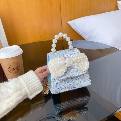 2021 Brand New Kid Crossbody Bag with Pearl Handle Children Girls PU Leather Small Messenger Bag Cute Handbag