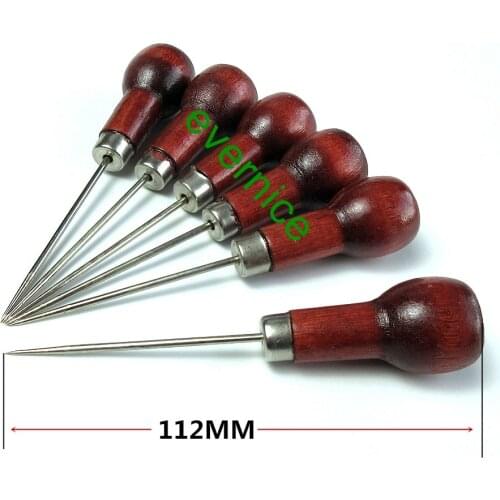 6 Pcs Wood Handle Craft Leather Awl Tool Pin Sewing Punching Hole Maker Puncher