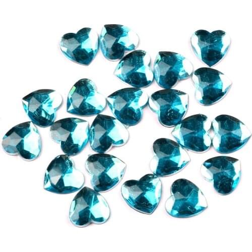 200Pcs Aqua Blue Heart Acrylic Decoration Crafts Beads Flatback Cabochon Scrapbook DIY For Clothes Embellishments Accessories