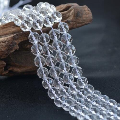 Joanlyn Faceted Grade AA Natural Clear Quartz Beads Round with 64 Facets 6mm-14mm 15 Inch Strand CQ27