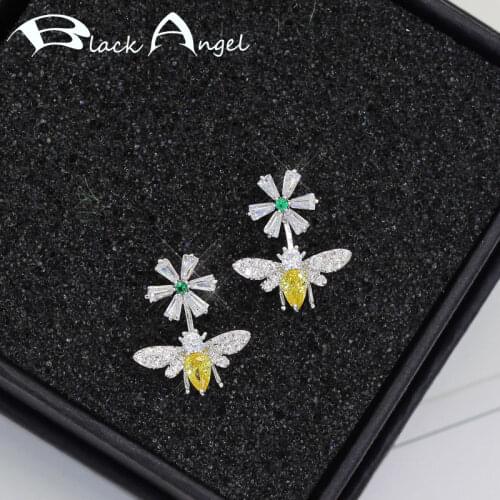 BLACK ANGEL 2020 New Super Shiny Luxury Gemstone Daisy Citrine Cute Bee 925 Silver Stud Earrings For Women Jewelry Wholesale