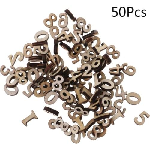 50pcs Laser Cut Wood Number 0 - 9 Embellishment Wooden Shape Craft Wedding Decor