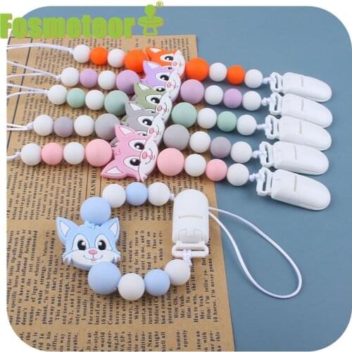 Fosmeteor Personalized Handmade Pacifier Clips Holder Chain Silicone Pacifier Chains Set Civet Cat Baby Teether Pacifier Chain