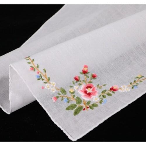 S005-P : Delicate 100% cotton Handmade Embroidered/ hand embroidery pink rose handkerchief