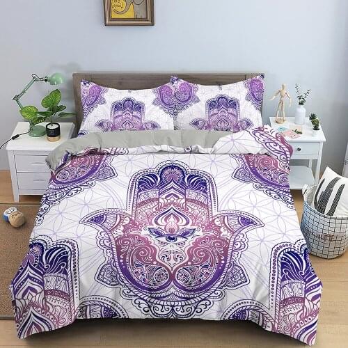 Hamsa Hand Bedding Set Hand of Fatima Duvet Cover Set Bohemian Quilt Cover Mandala Bedding Set Queen King Bed Set