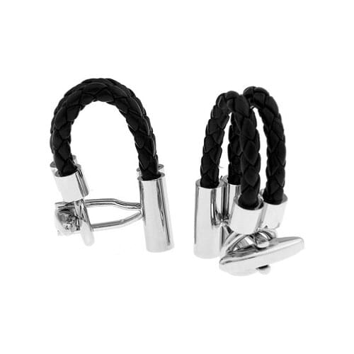 Leather String Cuff Links For Men Rope Design Quality Brass Material Black Color Cufflinks Wholesale&retail