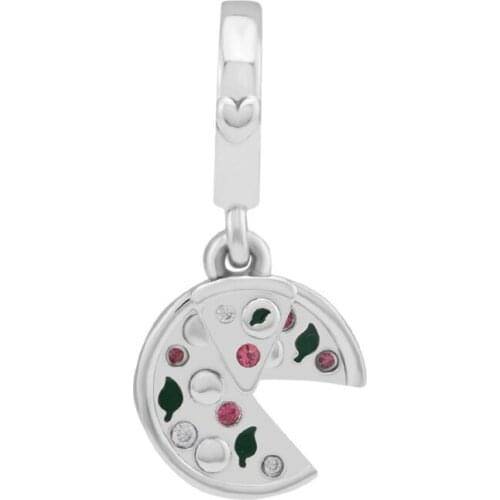 Passion for Pizza Pendant for Charms Bracelets Women Sterling Silver 925 Jewelry Green Enamel Red CZ Charms for Jewelry Making