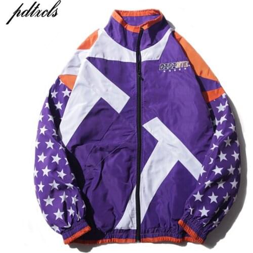 Creativ Geometric Color Block Patchwork Full Zip Embroidery Jackets Mens 2018 Hip Hop Autumn Casual Fashion Streetwear Jackets